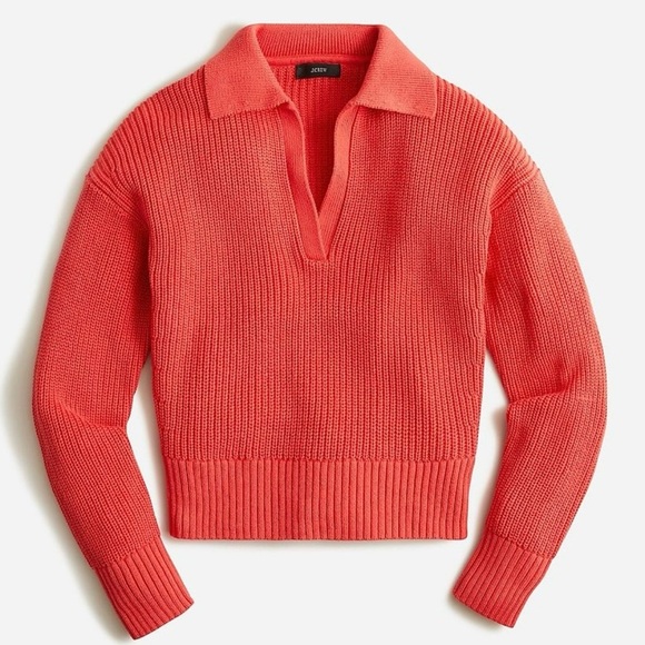 J. Crew Sweaters - NEW WITH TAGS! J.Crew Collared Cotton Beach Sweater, Coral Color, Size Small